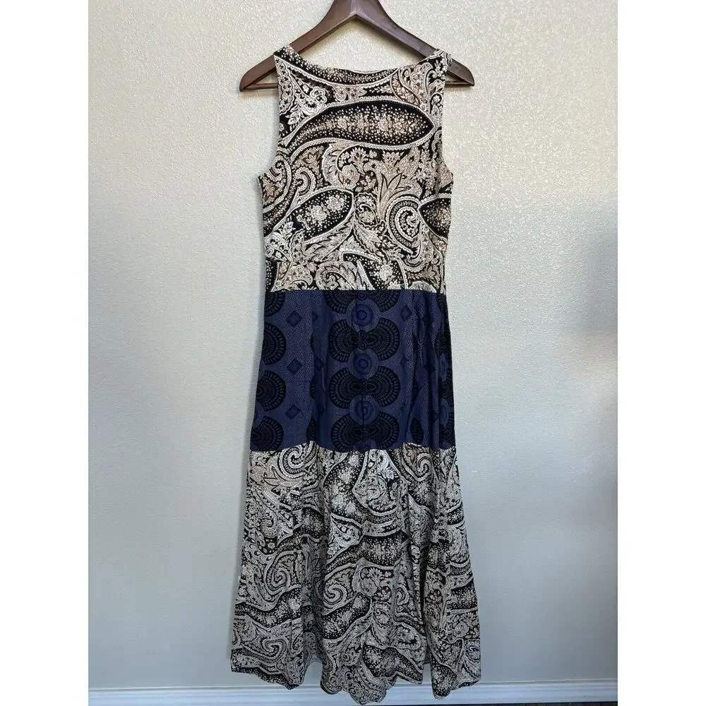 J.Crew boho paisley maxi dress 10 sleeveless vneck hippie vacation cotton tiered - Picture 6 of 7